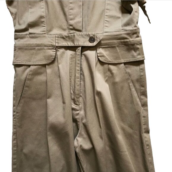 Sea NY Tula Chino Jumpsuit Womens 2 Khaki Beige Cotton Crew Neck Long Sleeve - Picture 7 of 13